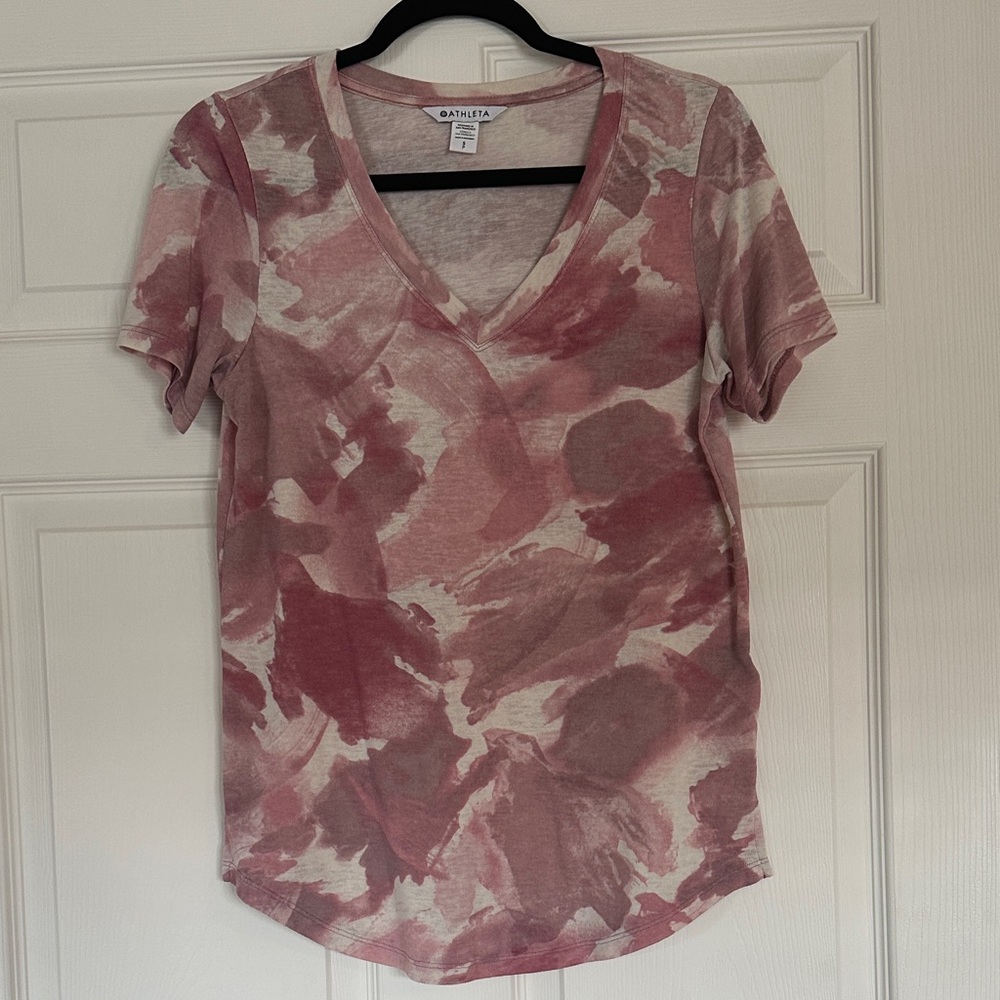 Athleta Women's Short Sleeve Top in Pink and Cream